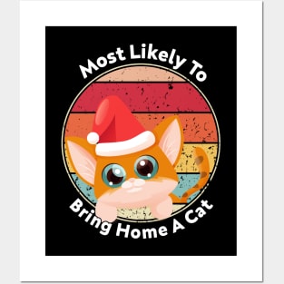 Womens Most Likely To Bring Home A Cat Christmas Vintage Posters and Art